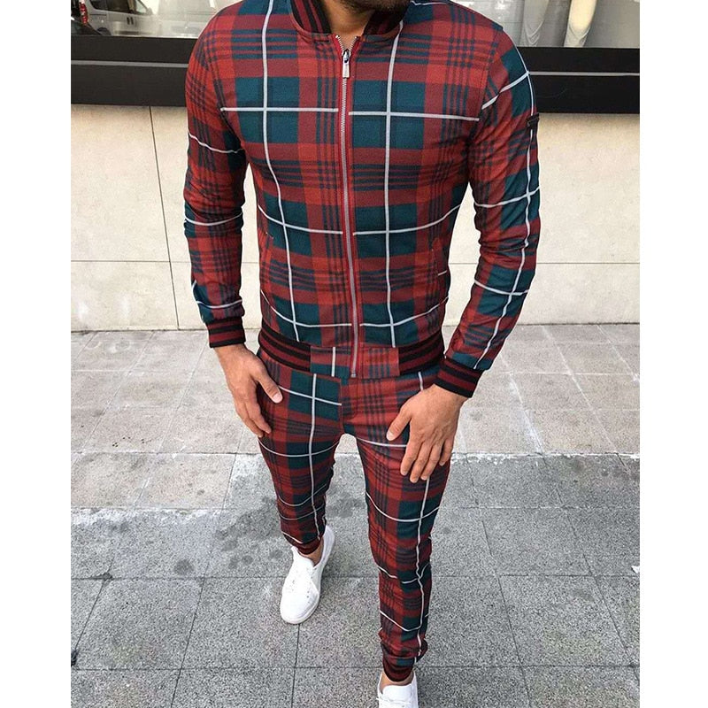 Men's Tracksuit Set | Grid Patchwork Sportswear