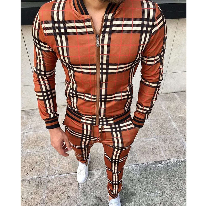 Men's Tracksuit Set | Grid Patchwork Sportswear