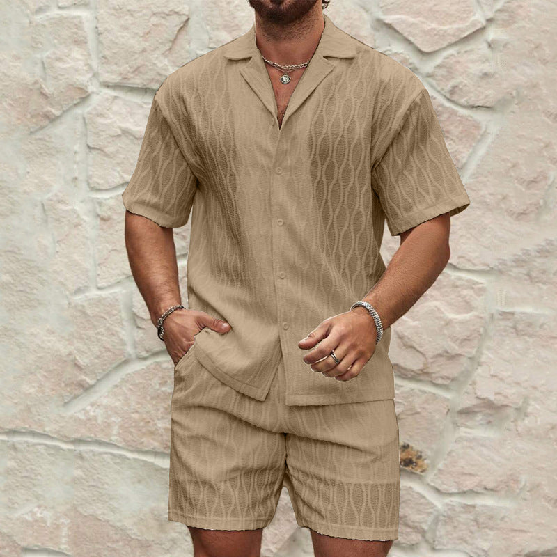 men summer tracksuit set casual shirt & shorts beach outfit 