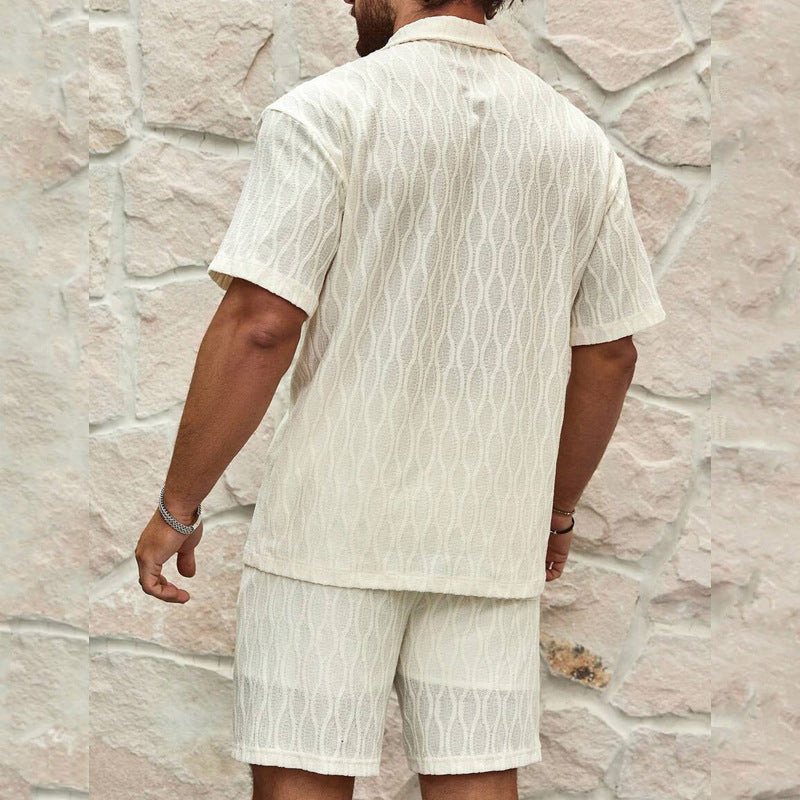 men summer tracksuit set casual shirt & shorts beach outfit 