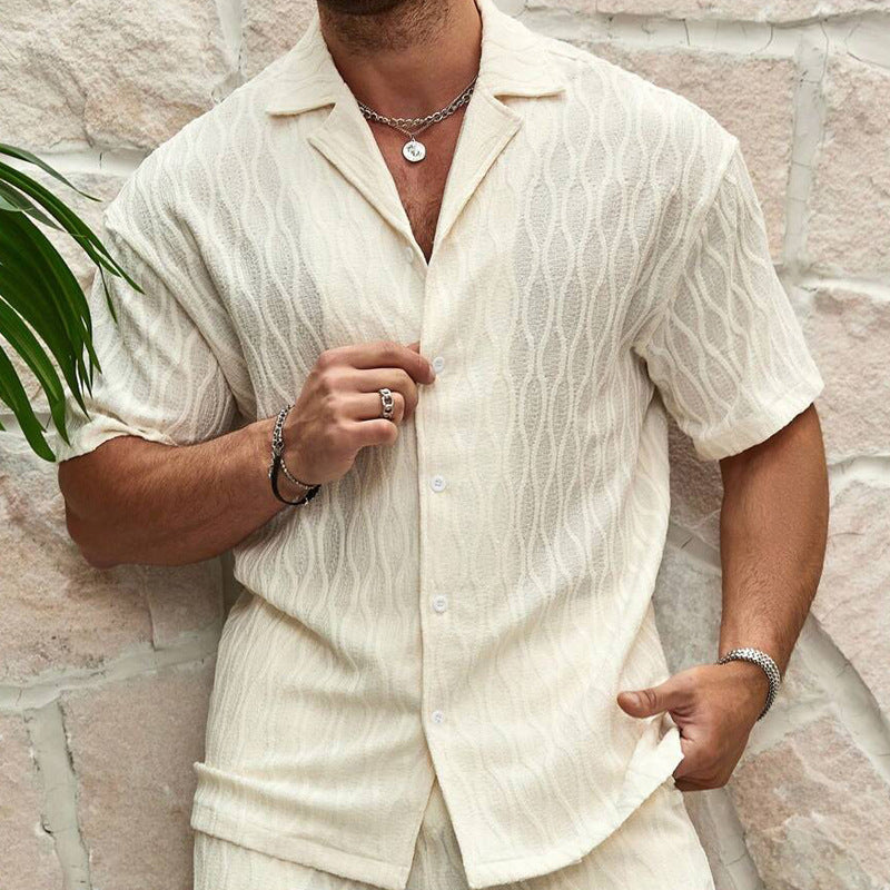 men summer tracksuit set casual shirt & shorts beach outfit 