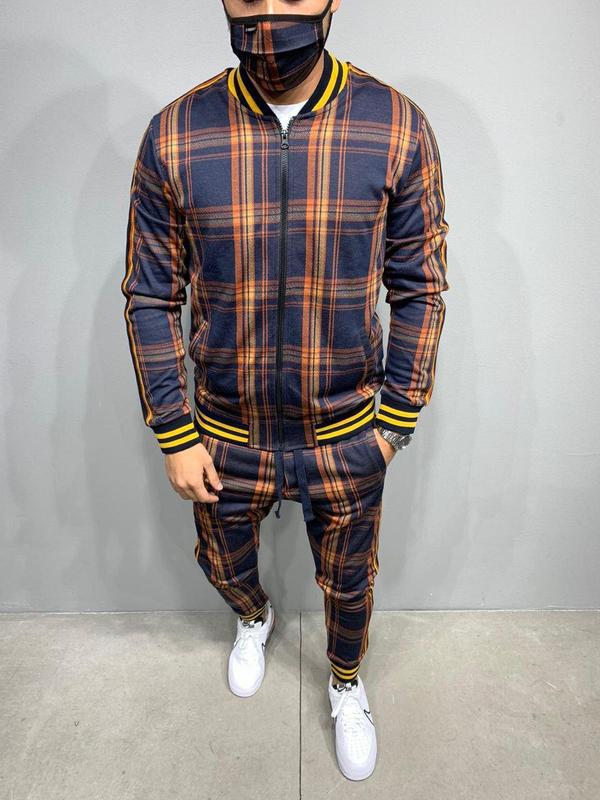 Men's Tracksuit Set | Grid Patchwork Sportswear