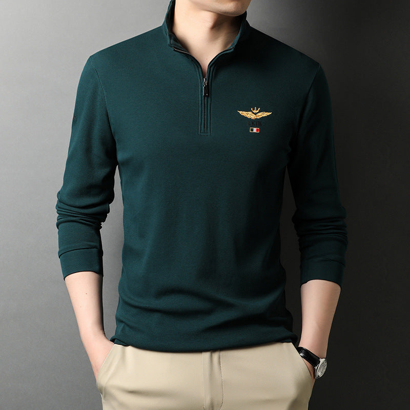 Stand-up Collar Men's Long Sleeve Cotton Shirt