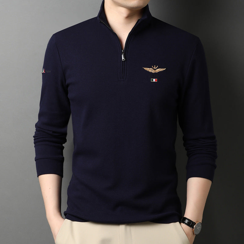 Stand-up Collar Men's Long Sleeve Cotton Shirt