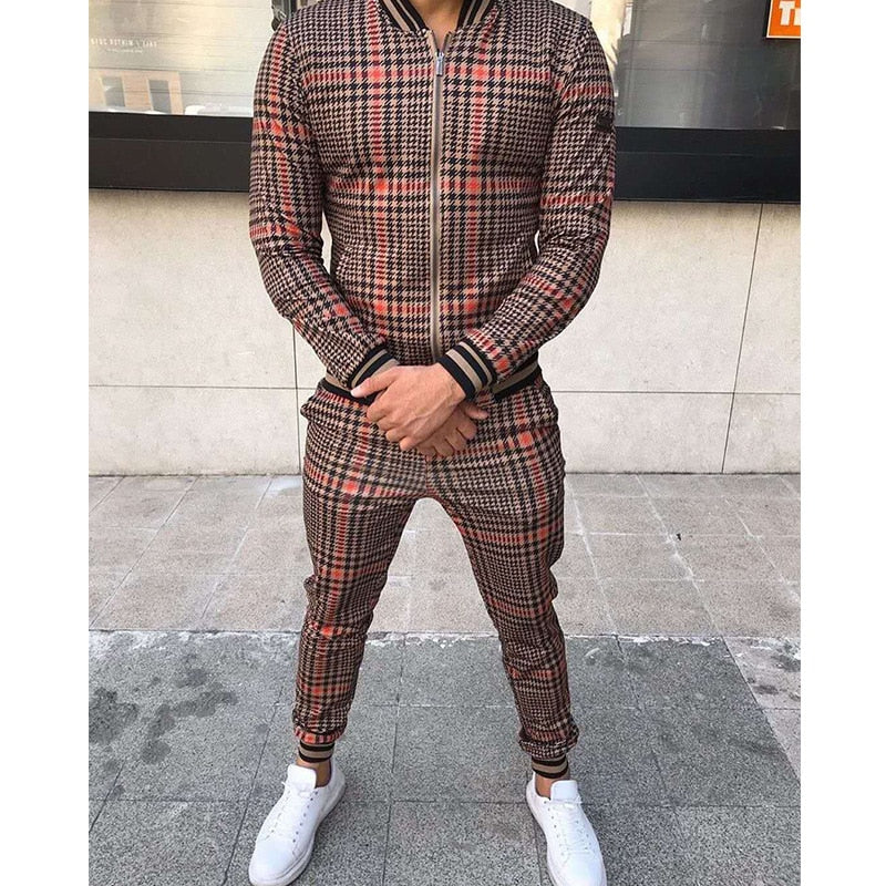 Men's Tracksuit Set | Grid Patchwork Sportswear