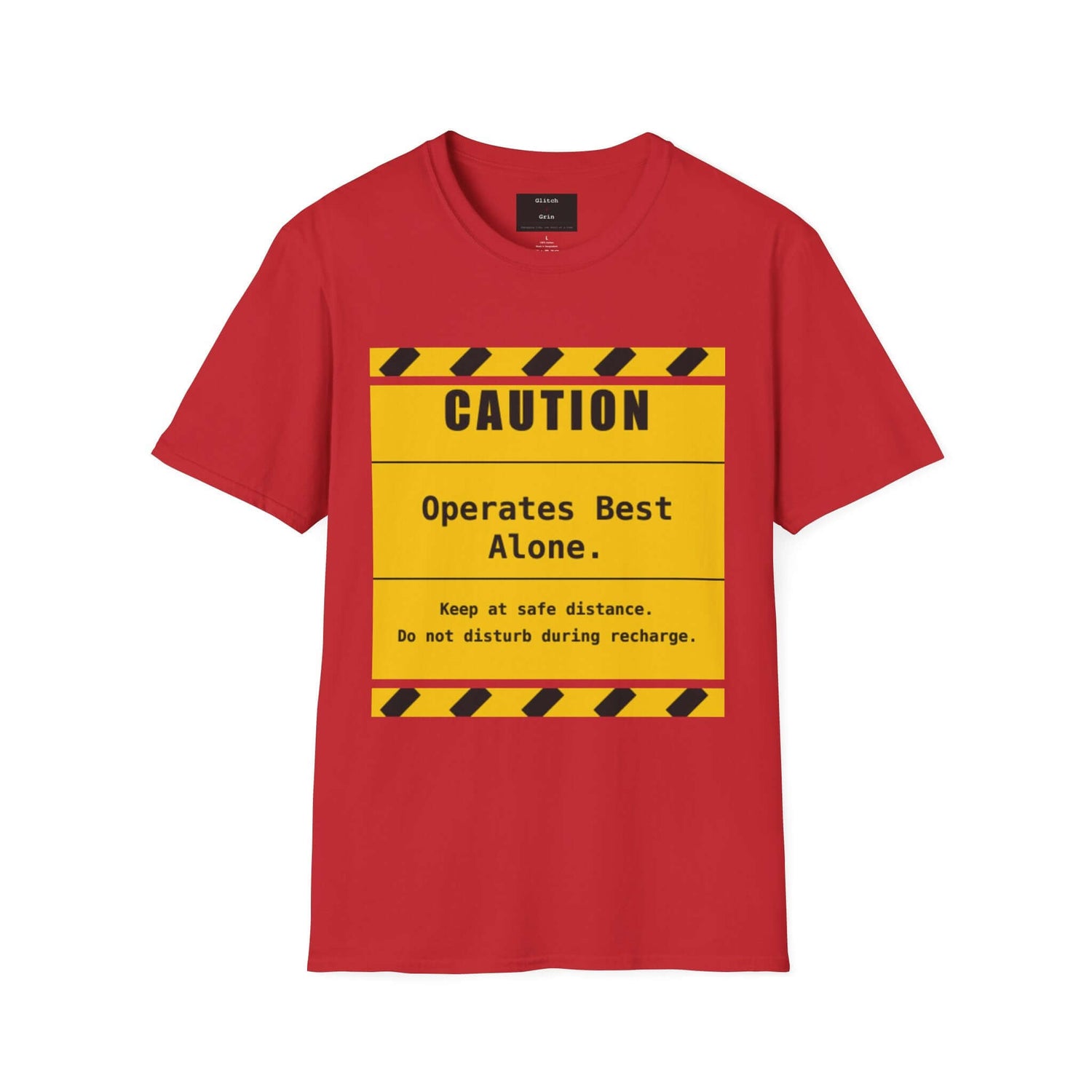 Funny Introvert T-Shirt featuring a warning label design that reads &