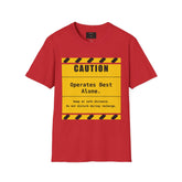 Funny Introvert T-Shirt featuring a warning label design that reads &