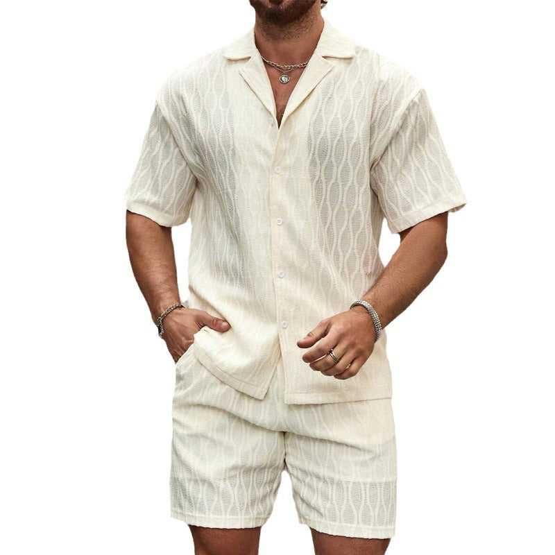men summer tracksuit set casual shirt & shorts beach outfit 