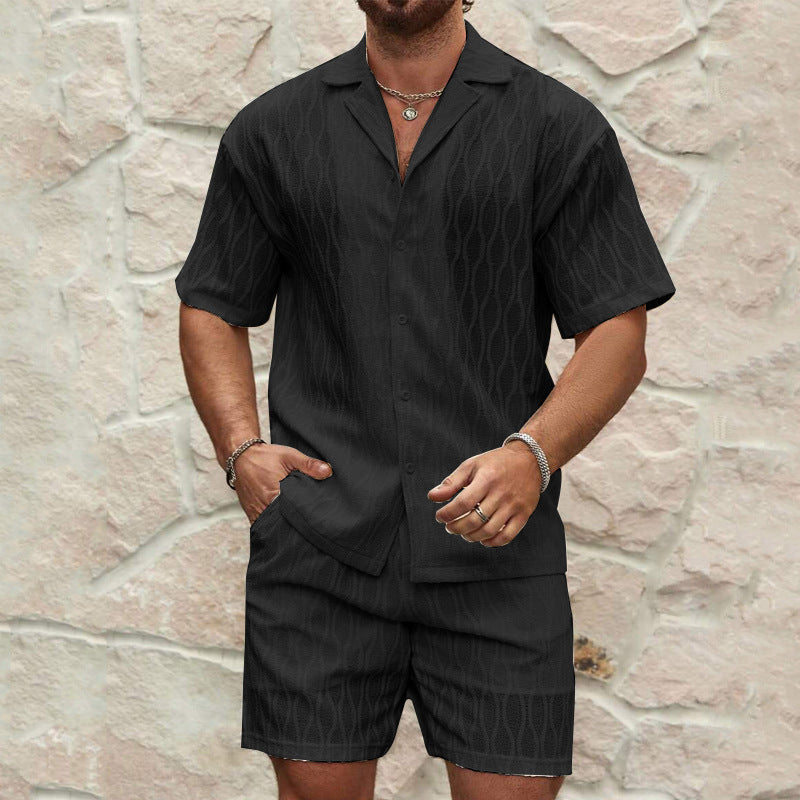 men summer tracksuit set casual shirt & shorts beach outfit 