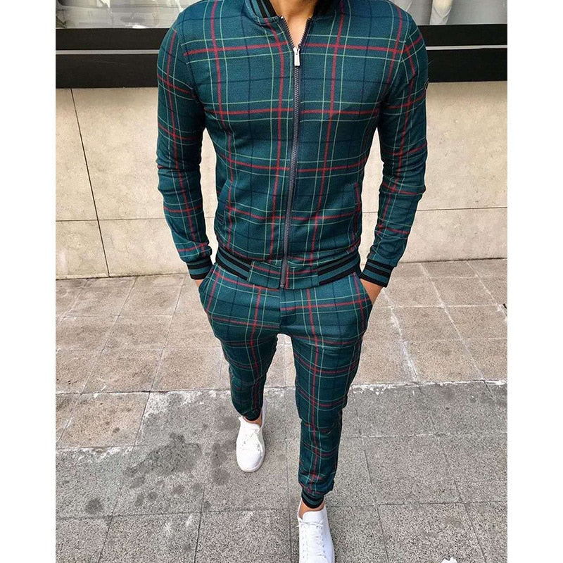 Men's Tracksuit Set | Grid Patchwork Sportswear