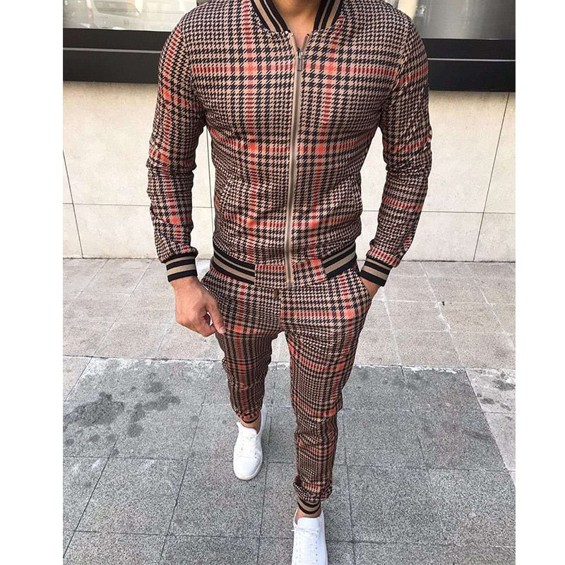 Men's Tracksuit Set | Grid Patchwork Sportswear