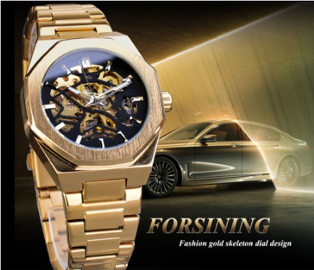 Mechanical Automatic Watches For Men with fashion gold skeleton dial design