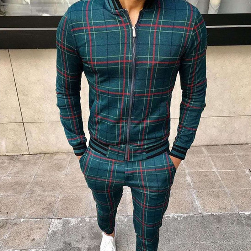 Men's Tracksuit Set | Grid Patchwork Sportswear