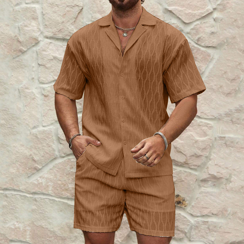 men summer tracksuit set casual shirt & shorts beach outfit 