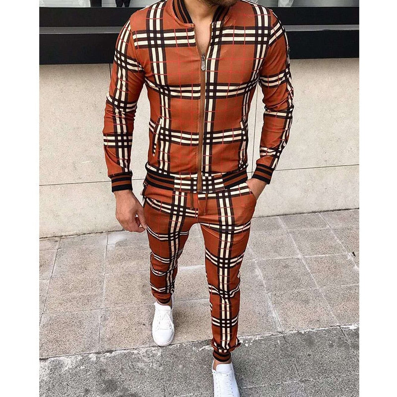 Men's Tracksuit Set | Grid Patchwork Sportswear