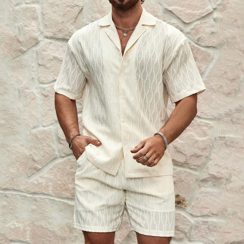 men summer tracksuit set casual shirt & shorts beach outfit 