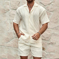 men summer tracksuit set casual shirt & shorts beach outfit 