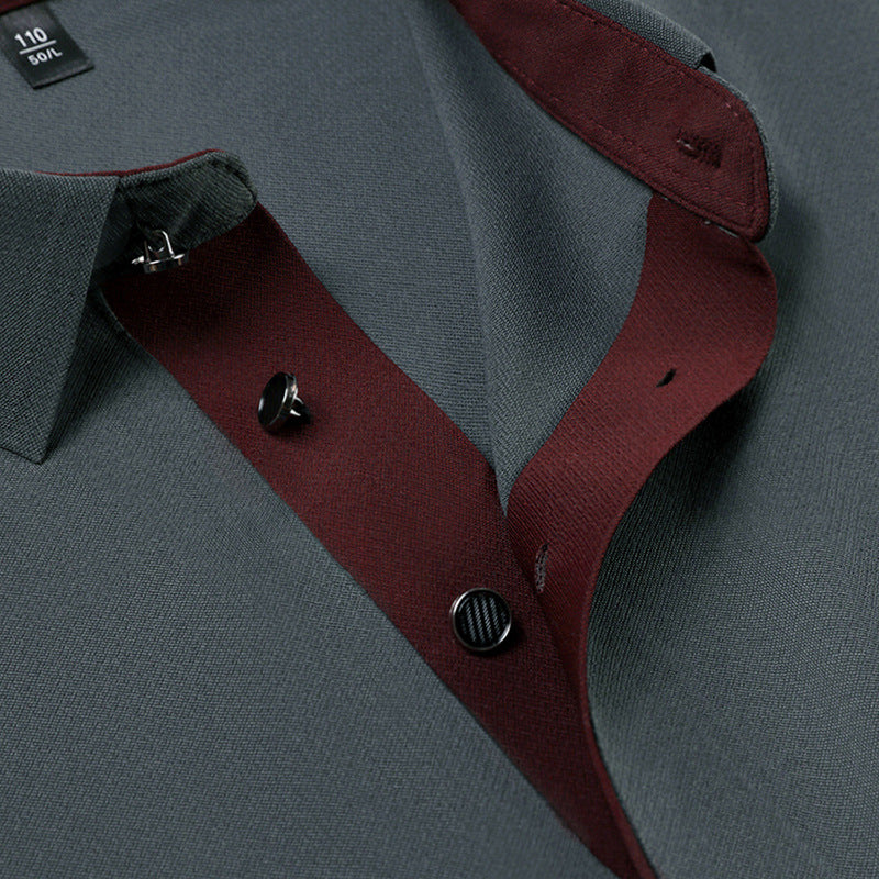 Young Casual Straight-leg Long Sleeve shirt featuring a stylish collar in gray and burgundy.