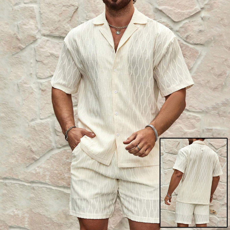men summer tracksuit set casual shirt & shorts beach outfit 
